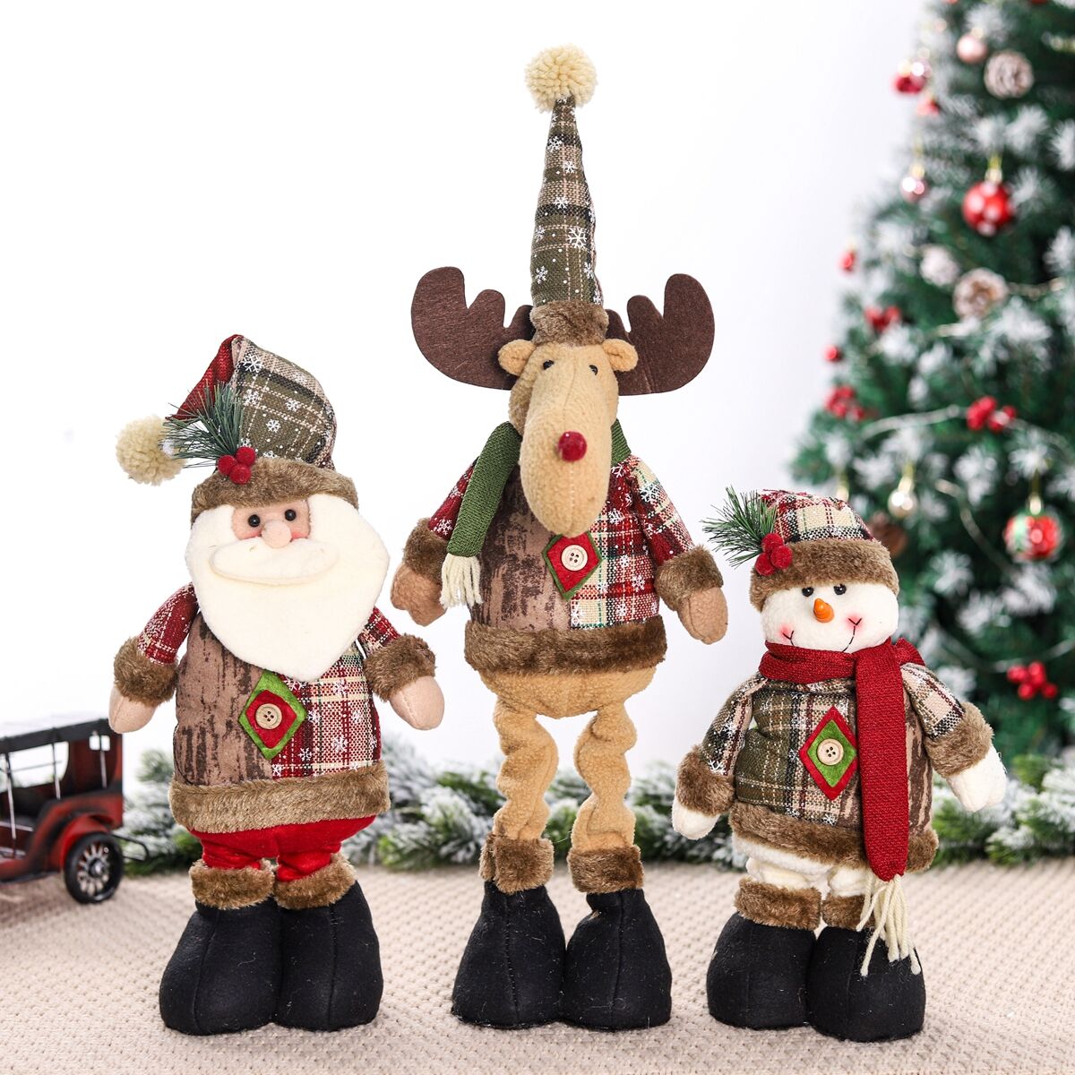 Tegooe Telescopic Plush Reindeer Christmas Decoration - Adjustable Height Holiday Doll