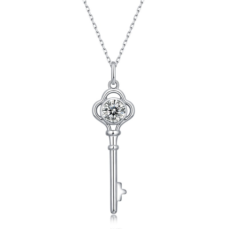 Women 925 Sterling Silver 1CT VVS1 D Moissanite Key Shape Necklace Friendship Jewelry Gift Pendant Chokers for Bestfriend