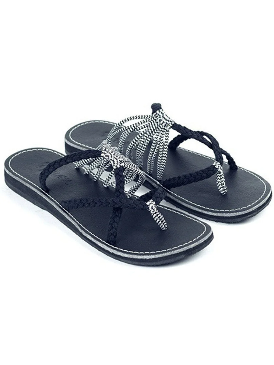 Color Block Plain Flat Peep Toe Casual Slippers