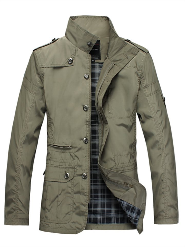 Men's Solid Colour Stand Up Collar Jacket