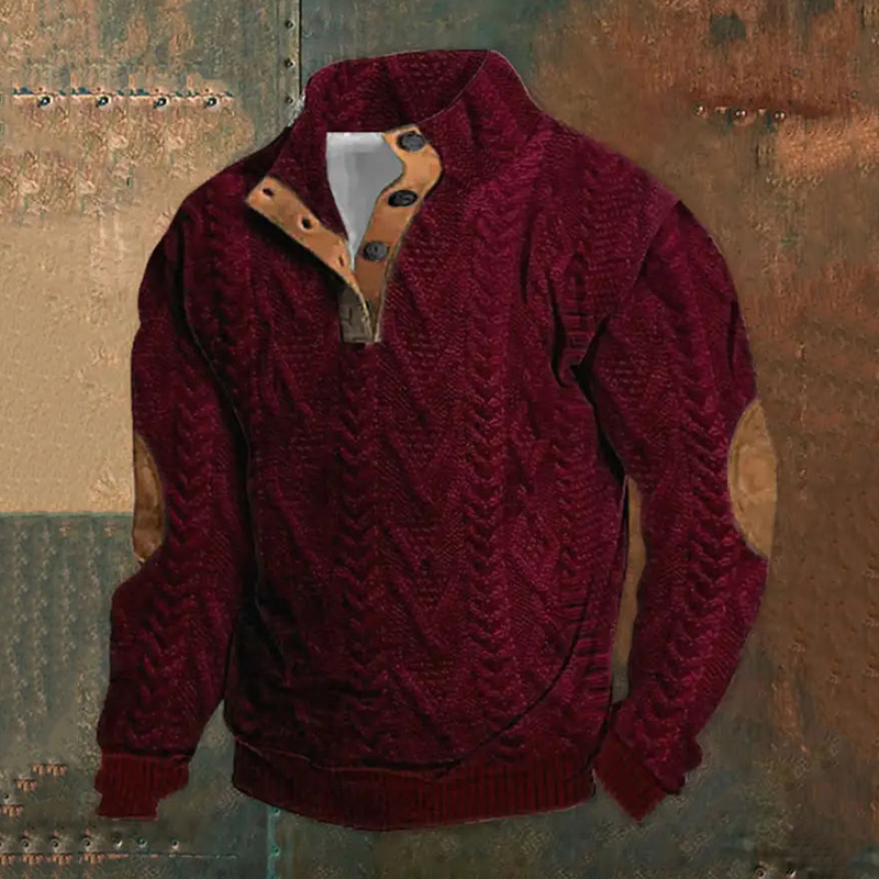 Comstylish Retro Men's Knitted Red Graphic Print Casual Sweater