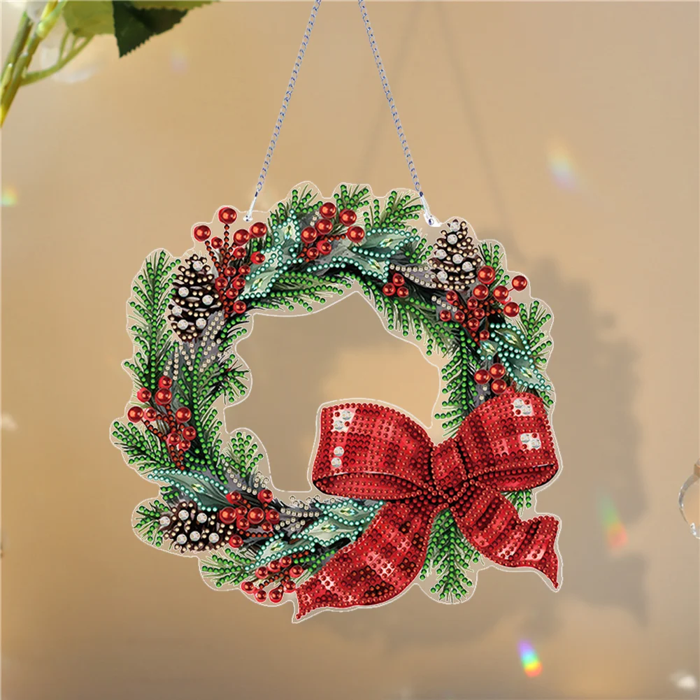 DIY Christmas Flower Wreath Acrylic Special Shaped Diamond Painting Wall Decor Wreath