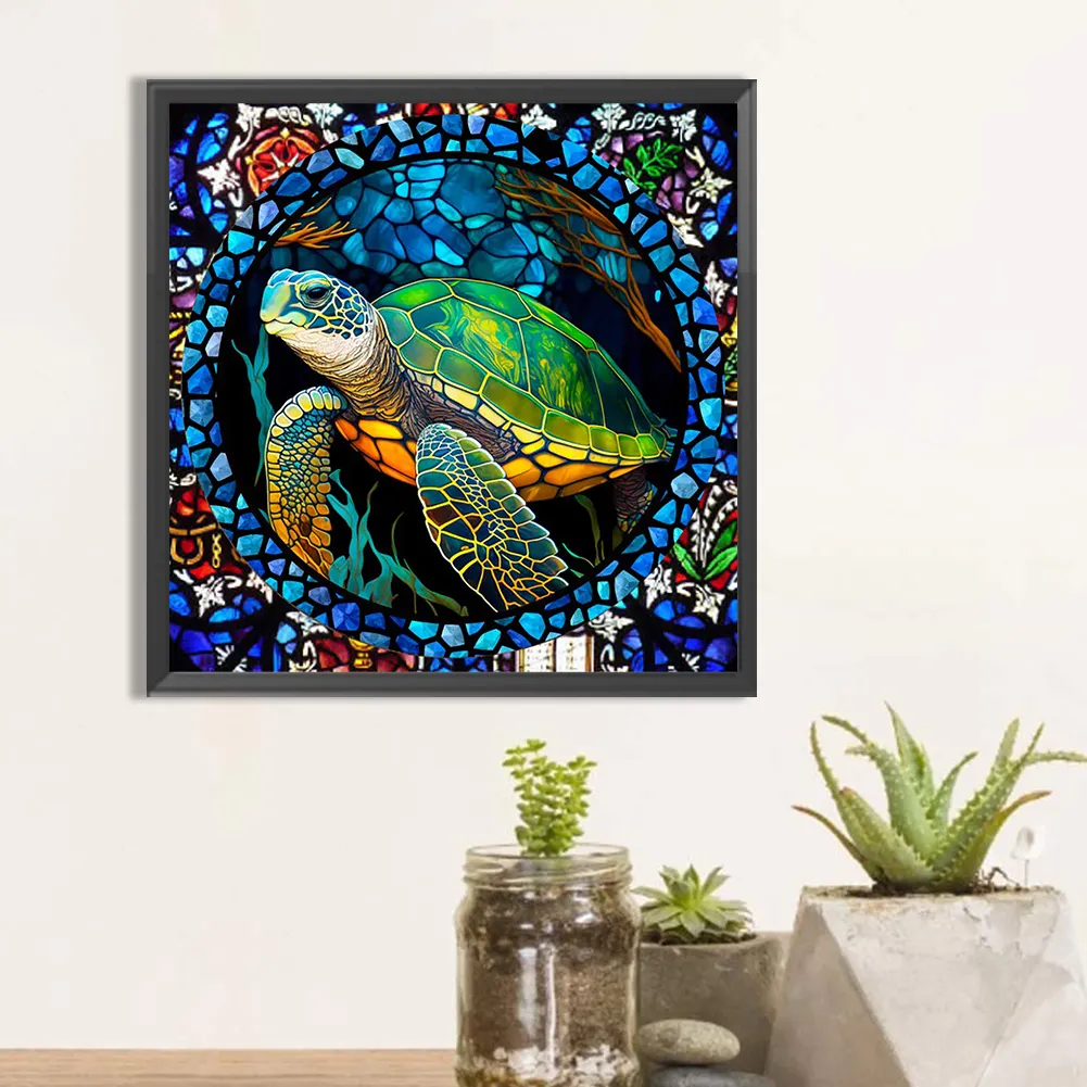 Diamond Painting - Full Round Drill - Stained Glass Turtle(30*30cm)