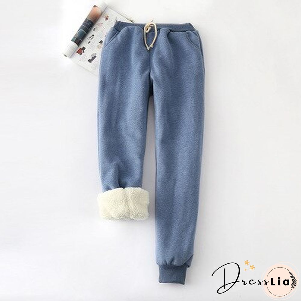 Winter Lambskin Thicker Elastic Waist Pants Loose Solid Color Cotton Harem Pants Women Casual Warm Trousers
