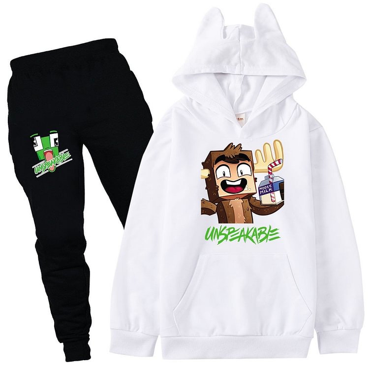 Mayoulove Minecraft Elk Print Girls Boys Cotton Hoodie Pants Suit Tracksuit Set-Mayoulove