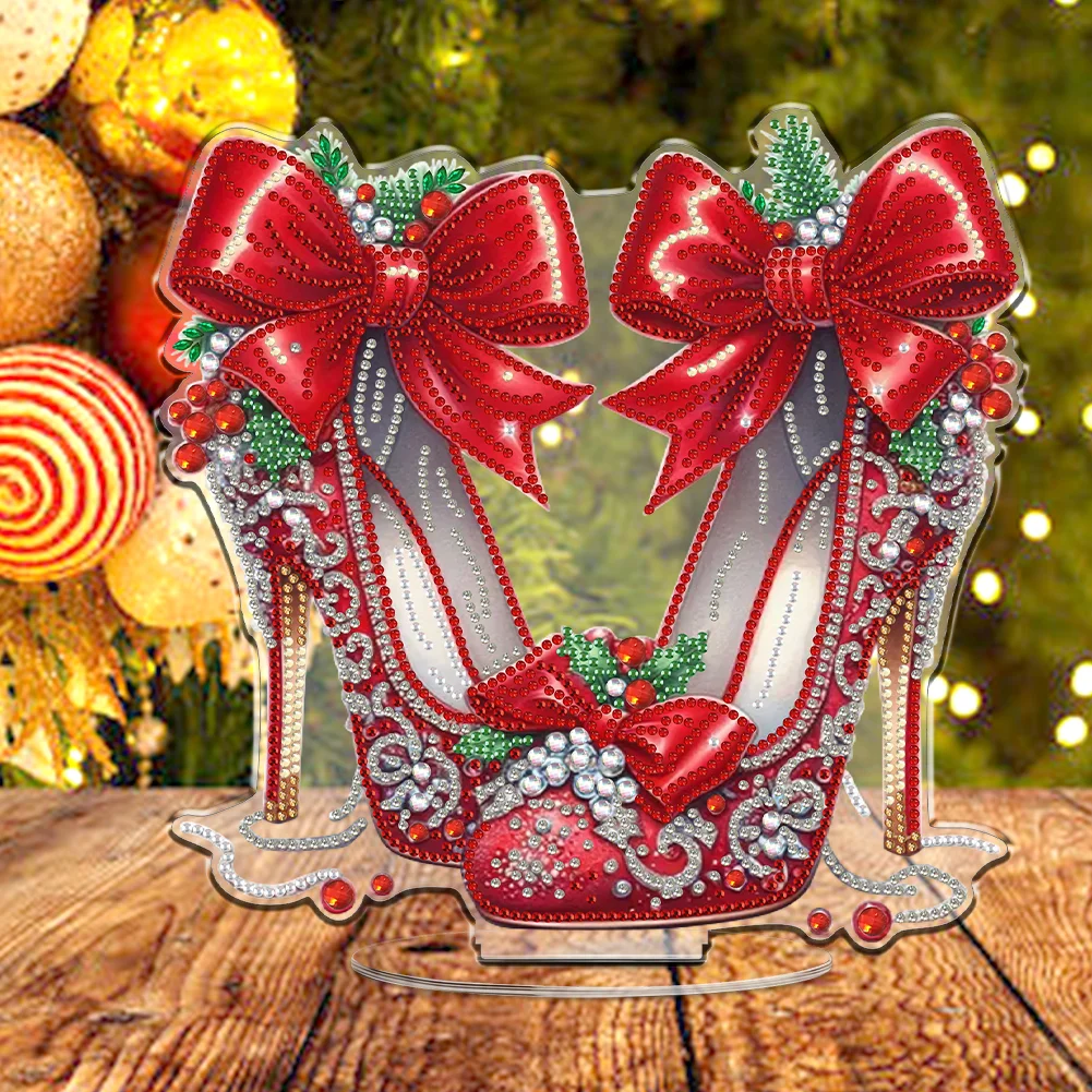2D Flat Xmas High Heels DIY Acrylic Desktop Diamond Art Kits for Adults Beginner