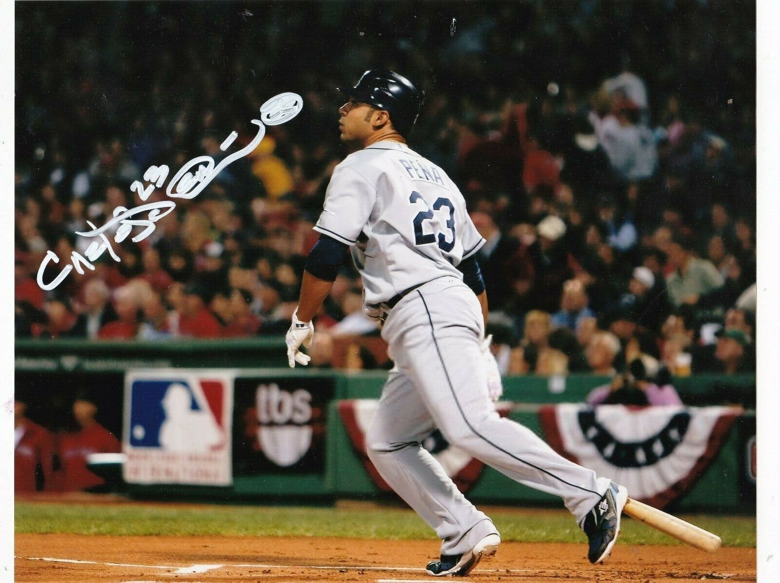 CARLOS PENA TAMPA RAYS ACTION SIGNED 8x10