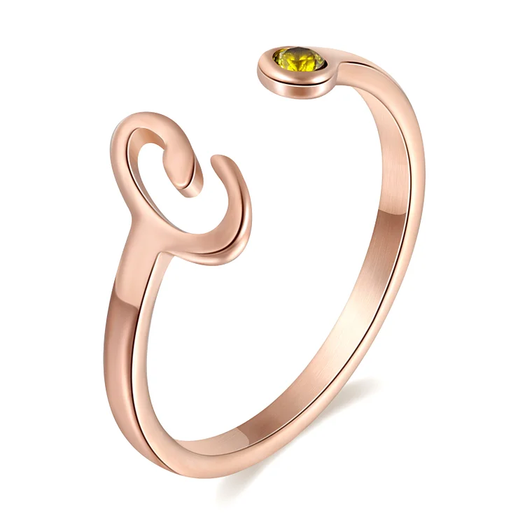 Personalisierte Buchstabe Rosegold Offener Ring mit Geburtsstein