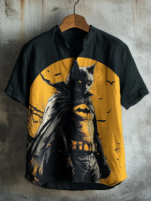Men's Bat Cat Batman Cat Art Print Casual V Neck T-Shirt