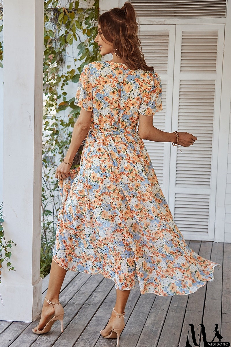 MidiSono - Floral Dream V-Neck Midi Dress