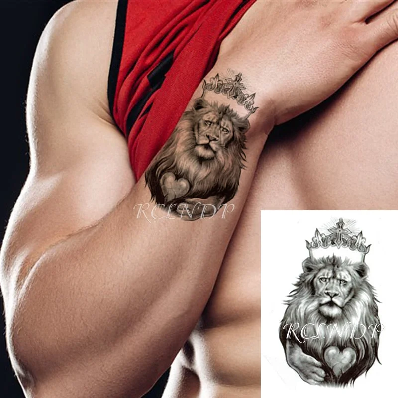 Waterproof Temporary Tattoo Sticker Lion King Crown Cross Heart Pattern Fake Tatto Flash Tatoo Small Body Art for Kids Women Men