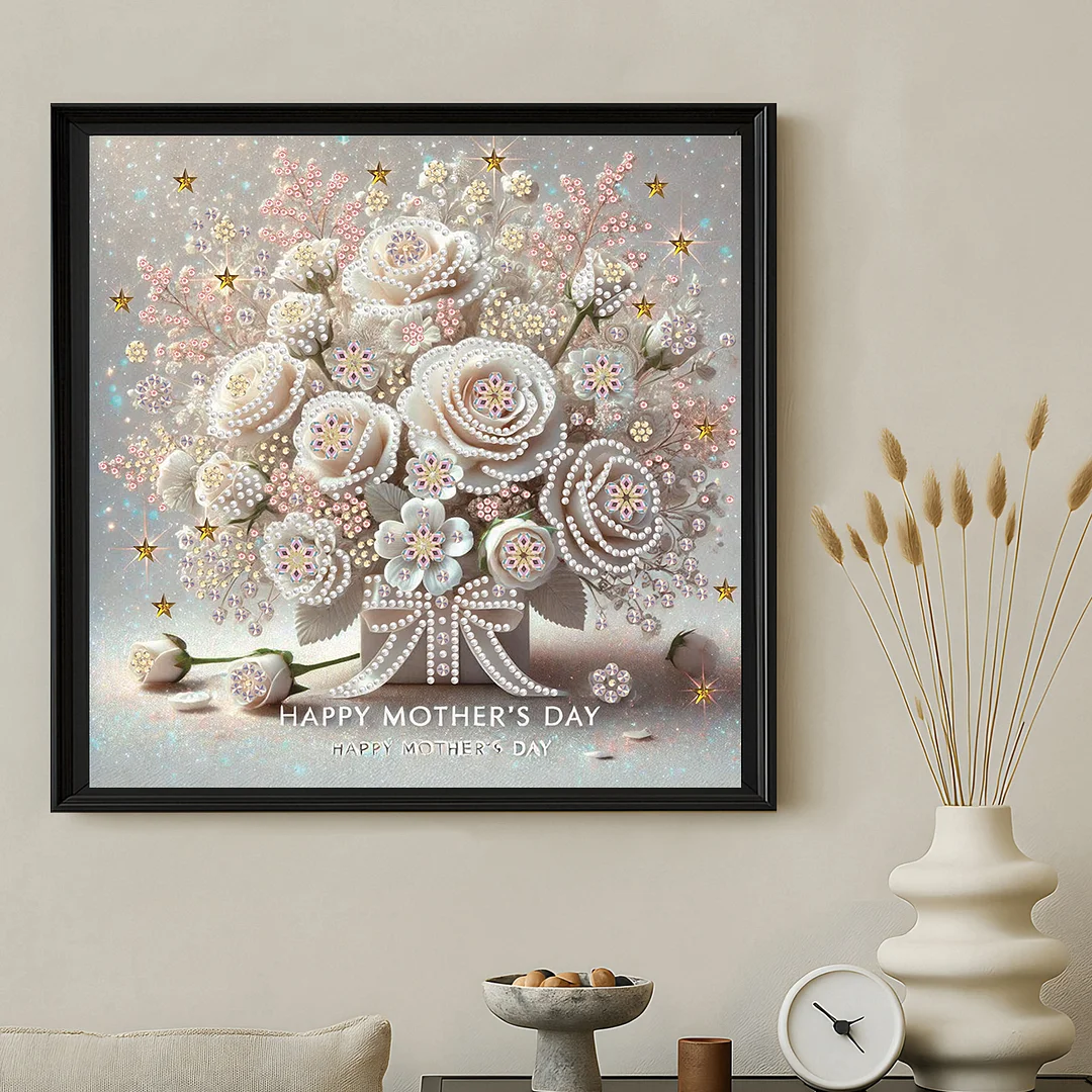 Diamond Painting - Partial Special Shaped Drill - White Rose Mothers Day(Canvas|30x30cm)
