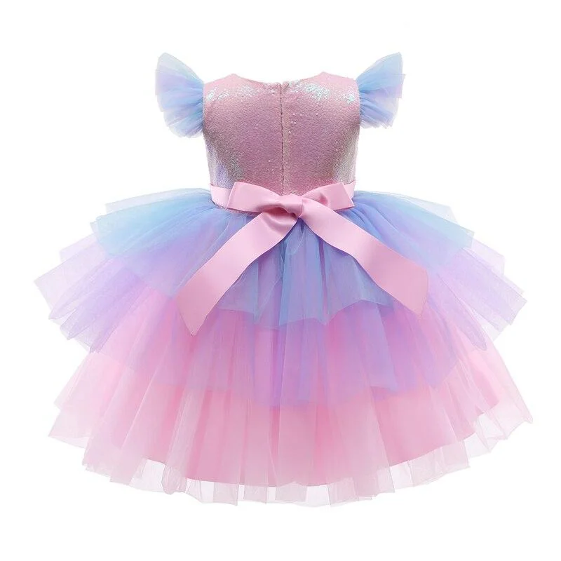 Summer Pretty Girls Dress Birthday Party Princess Dress Lace Kids Ball Gown Elegant Dress Casual Children Dress Size 4-10T