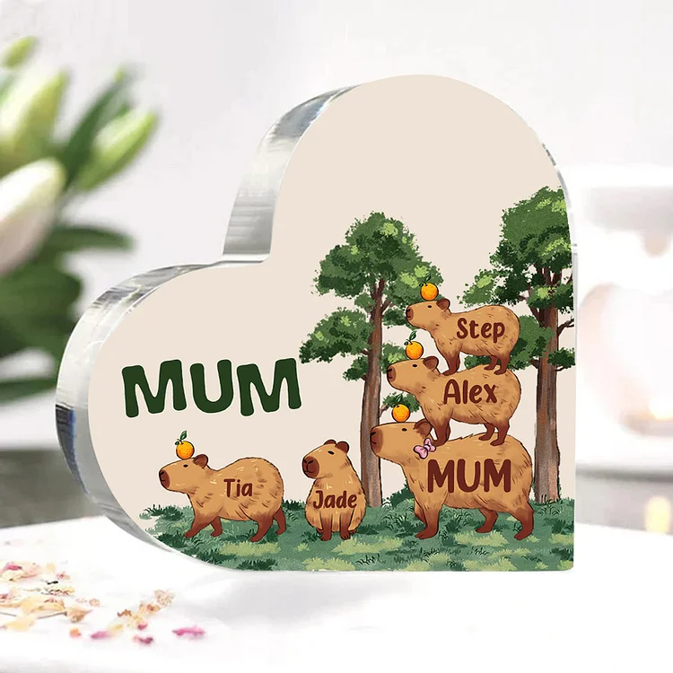 5 Names-Personalized Guinea Pig Jenga Acrylic Ornament-Custom Text Acrylic Family Heart Keepsake Desktop Ornament For Family
