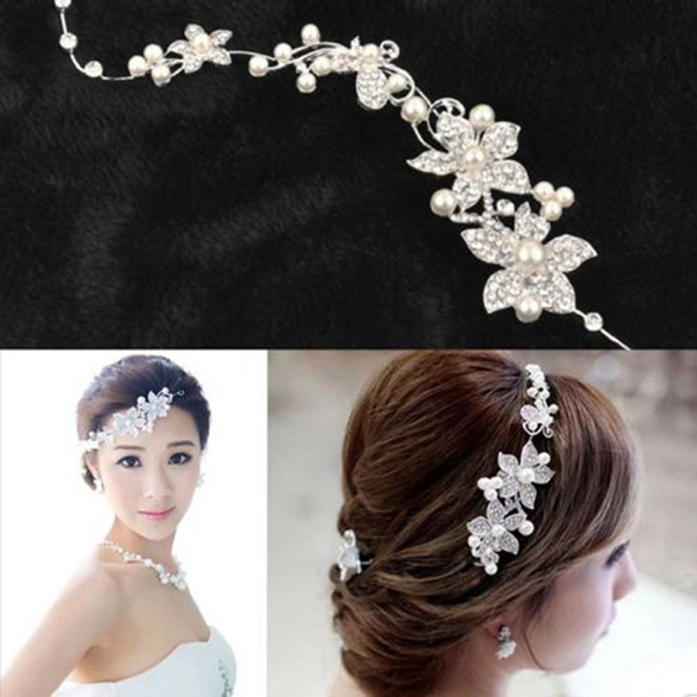 

Crystal New Beauty Pearl Flower Party Bridal Headband Tiara Headwear Silver, 501 Original