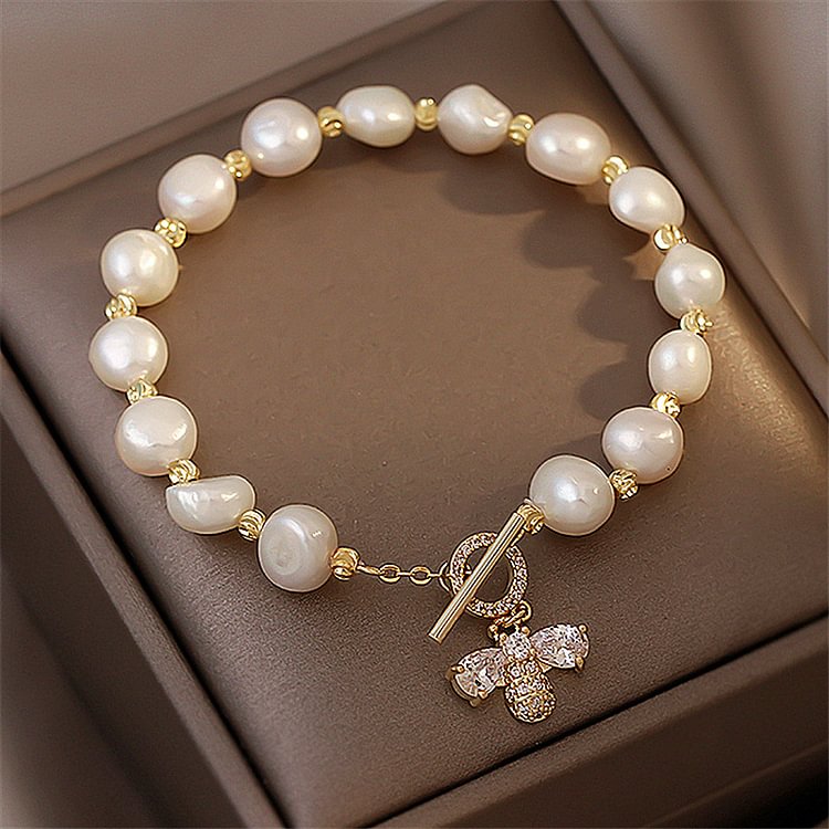Natural Pearl Micro-Set Zircon Bee Bracelet KERENTILA