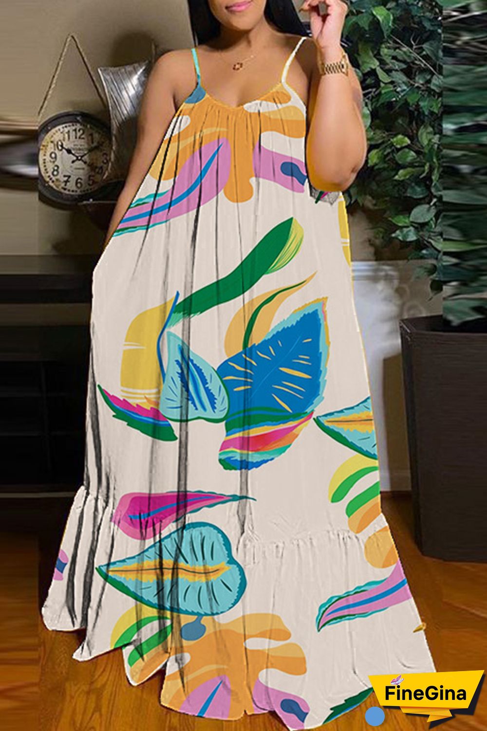 Purple Sexy Casual Print Backless Spaghetti Strap Long Dress Dresses