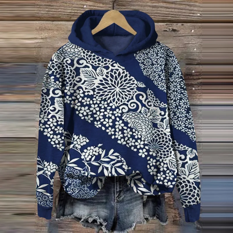 Vintage Japanese Art Print Casual Hoodie