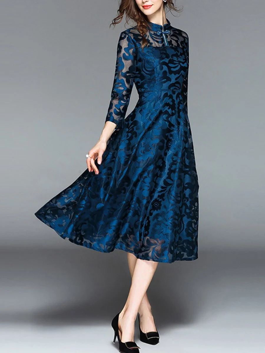 Long-sleeved Embroidered Evening Satin Gown