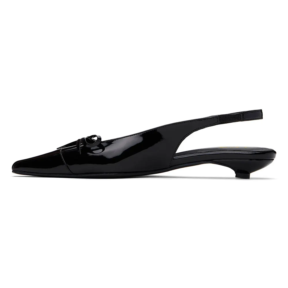 Classic Black Patent Leather Bow Slingback Flat Shoes Women