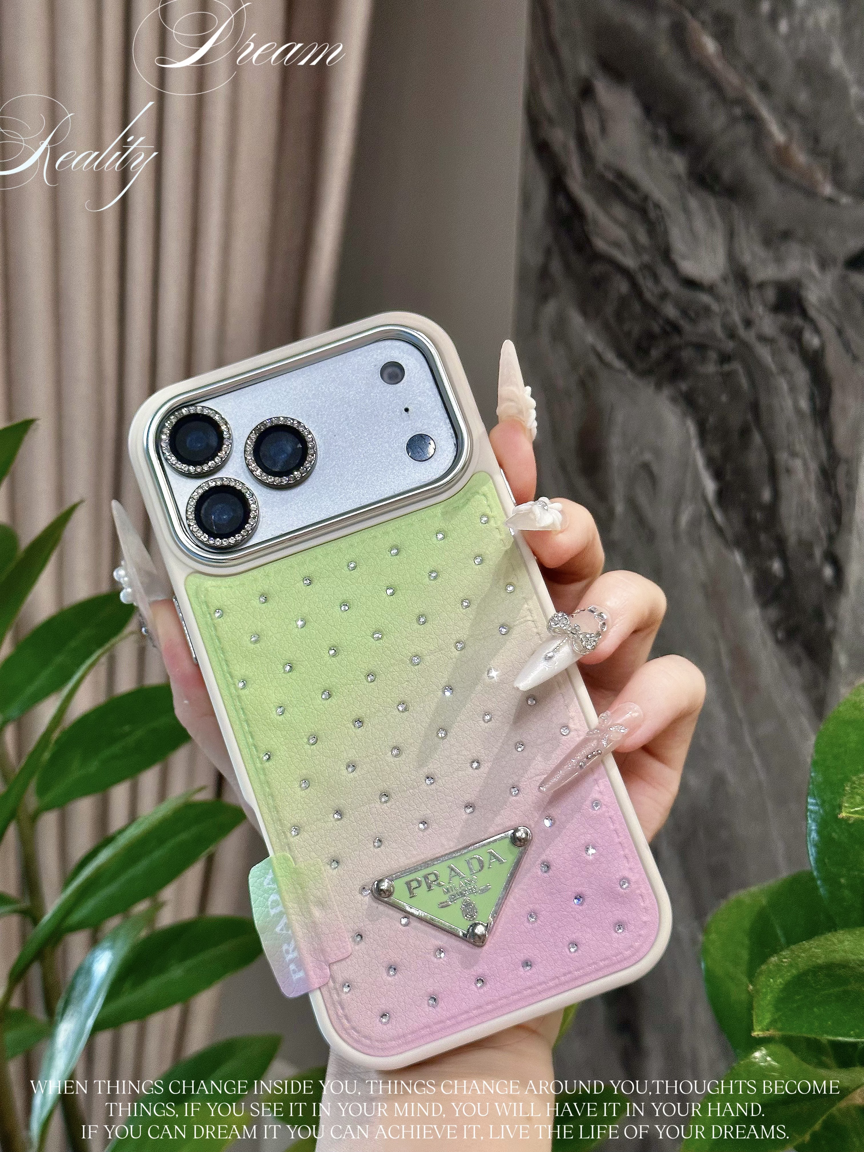 Prada Aesthetic Ombre Crystal Studded iPhone Case | Luxury Designer Phone Cover for Your Daily OOTD