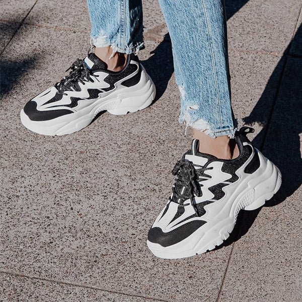  Women Black And White Color Block Chunky Sneakers