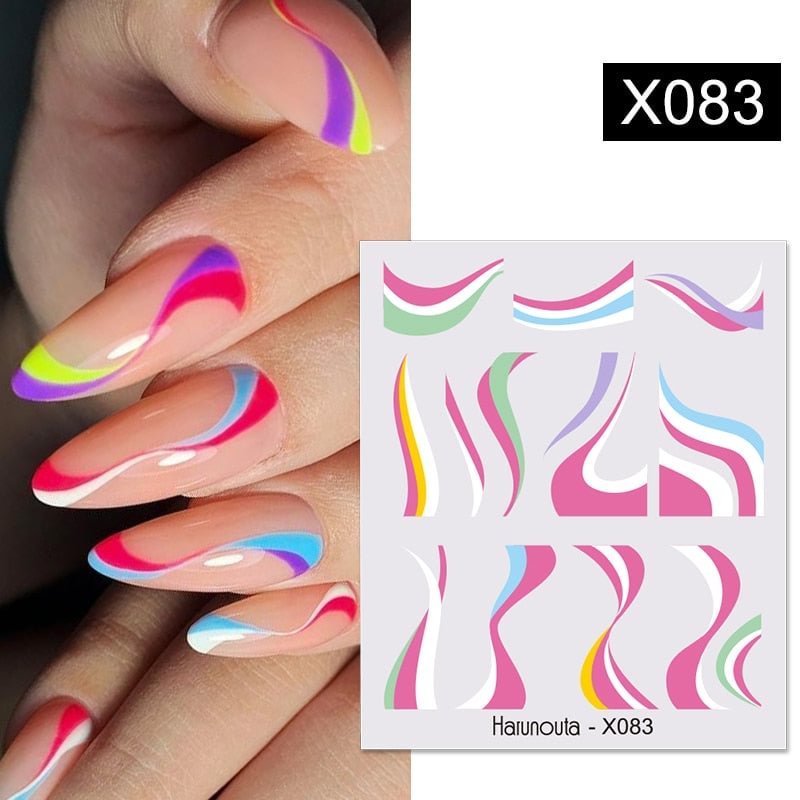 3D French Nail Sticker DIY Tips Stripe Lines Geometry Nail Decals Self Adhesive Slider Paper Summer Nail Art Decoration Manicure