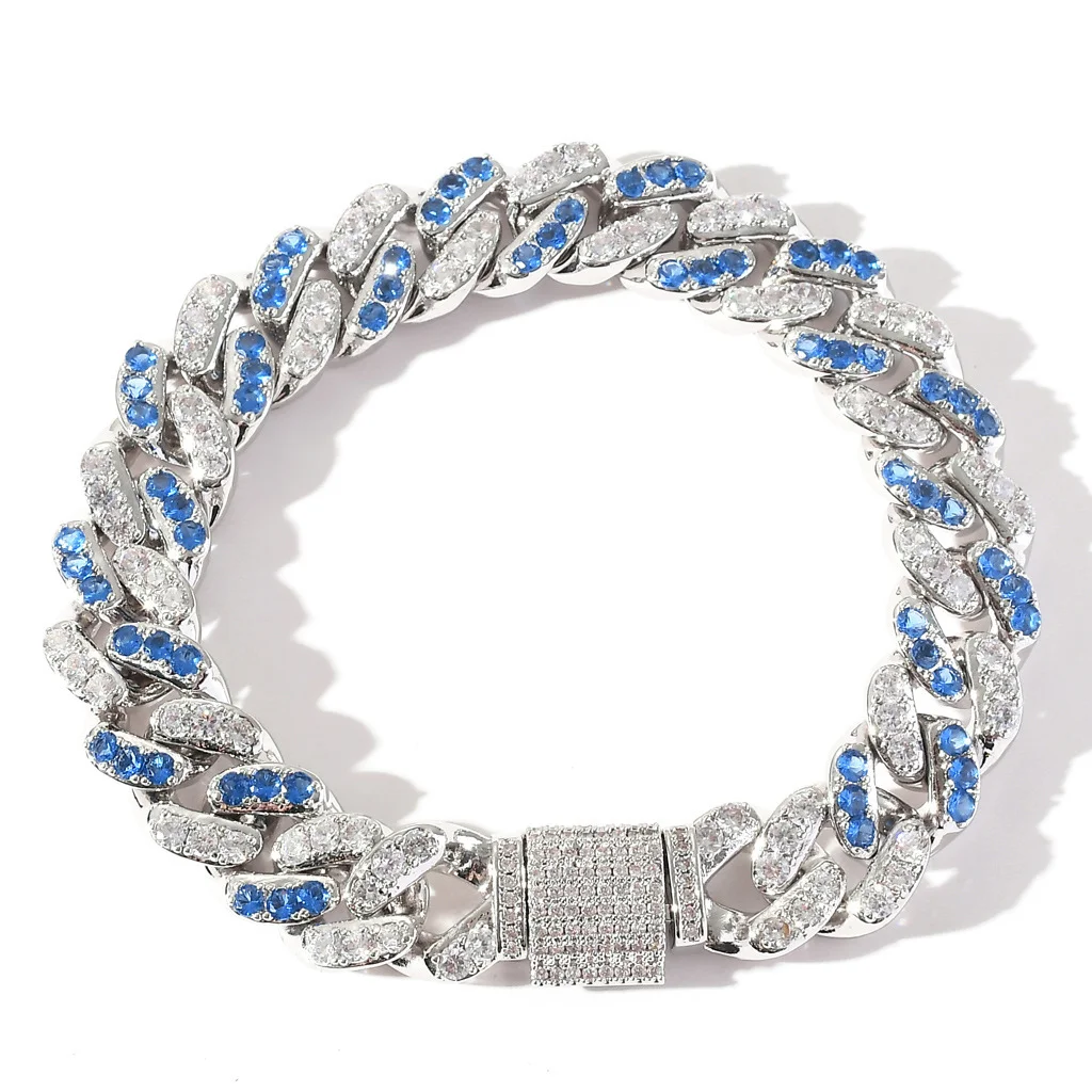 Hip Hop 11mm Iced Out Cuban Link Chain Bracelet Bling Rhinestone Bracelet Jewelry-VESSFUL
