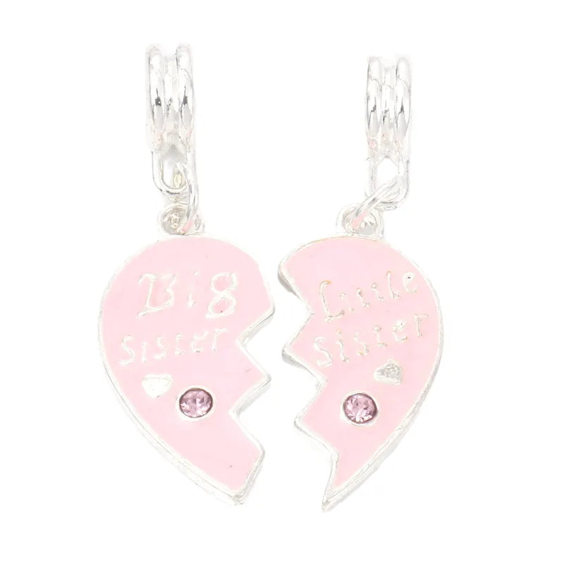 2 Pieces Set 37 * 12mm Hole 4~4.9mm Zinc Alloy Rhinestones Letter Heart Shape Polished Pendant