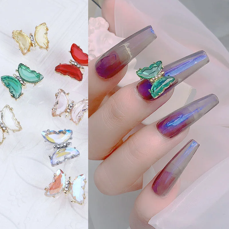 Crystal Butterfly Nail Art Decorations Transparent 3D Aurora Diamond Nail Jewelry for False Nails Nail DIY Decorations-Nail Inspo