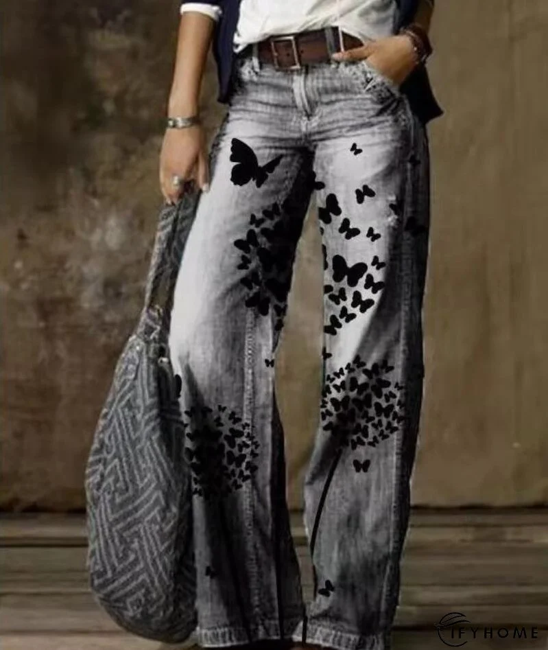 Floral Women's High Waist Straight Leg Wide Fashion Loose Jeans | IFYHOME