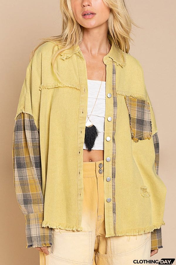 Forest Morning Plaid Button Front Shacket