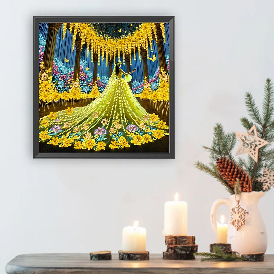 Yellow Dress Beauty - Diamond Painting - Partial Special Shaped Drill(Canvas|30*30cm)