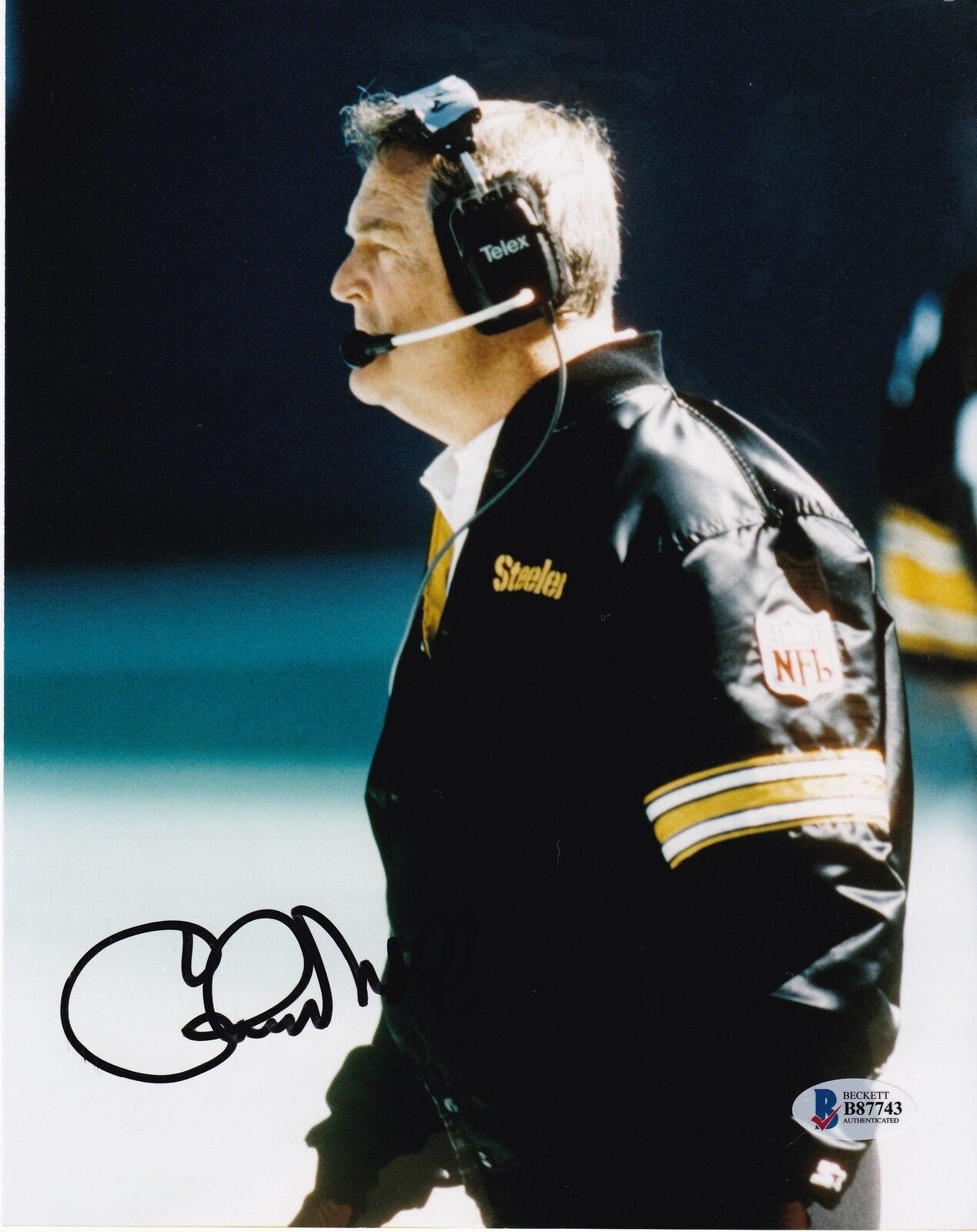 CHUCK NOLL PITTSBURGH STEELERS BECKETT AUTHENTICATED ACTION SIGNED 8x10