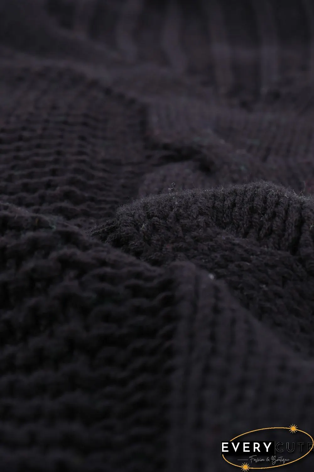 Black Oversize Turtleneck Textured Sweater