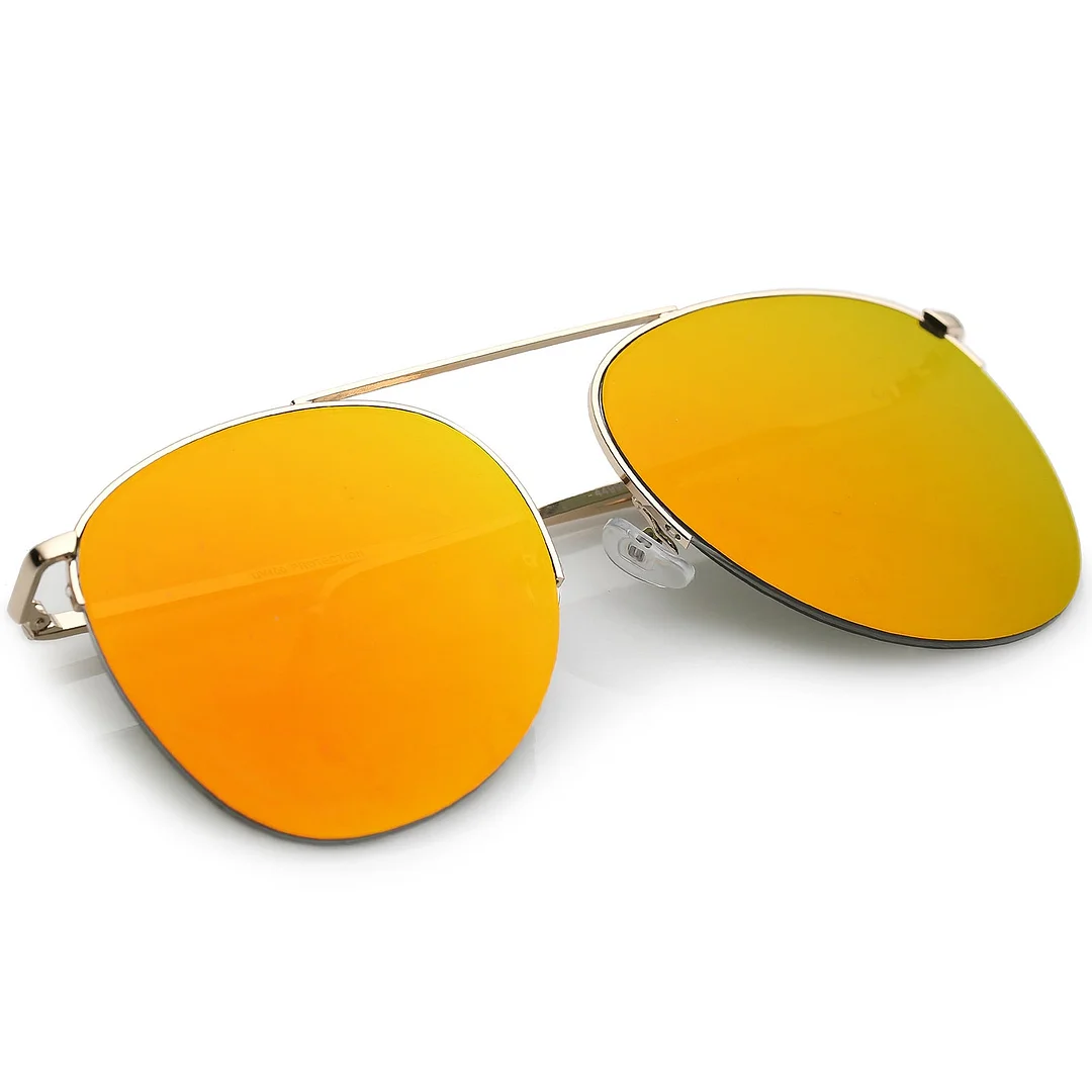 Oversize Semi-Rimless Metal Aviator glasses Crossbar Colored Mirror Flat Lens 61mm