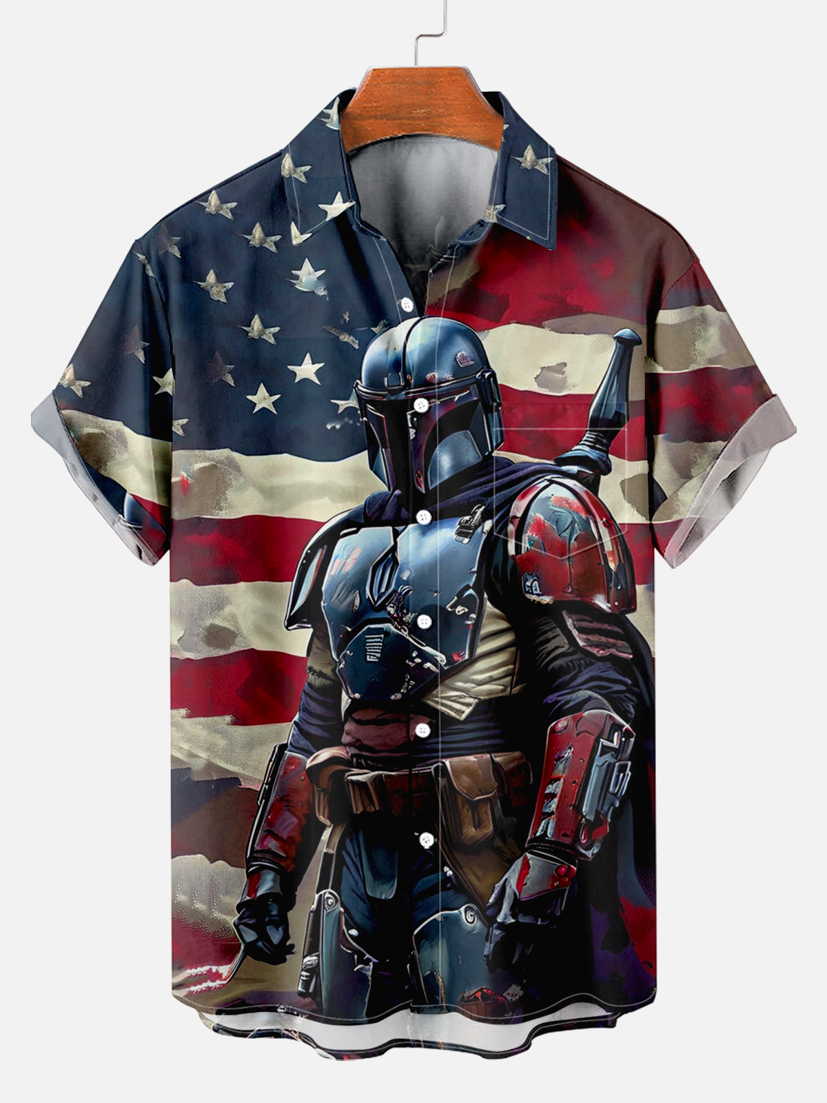 Men's Comfort Vintage American Flag Soldier Print Shirt PLUSCLOTHESMAN