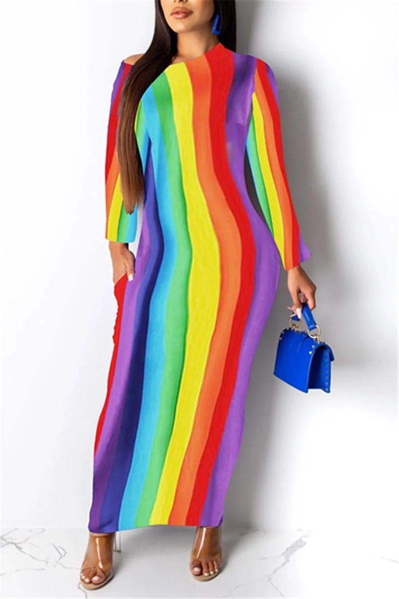 Fashion Sexy Leopard Rainbow Printed Dress