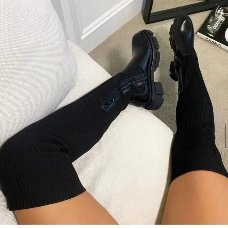 Vstacam 2022 New Women's Knee-High Boots Thick Heel Slim Highstreet Winter Plus Velvet Stretch Boots High Heel Large Size Boots
