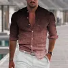 Men's Shirt Gray 3D Print Outdoor Street Long Sleeve Button-Down Print Casual Breathable by Inlyline