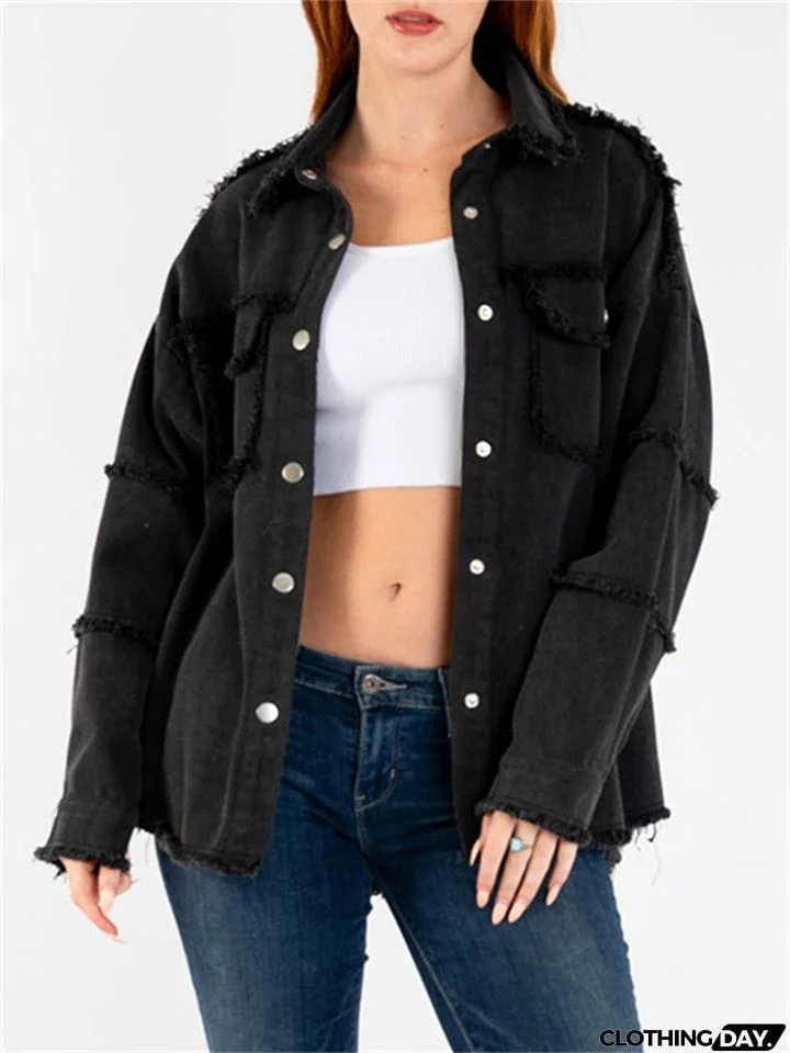 Women's Super Cool Peace Raw Edge Lapel Button Denim Coat