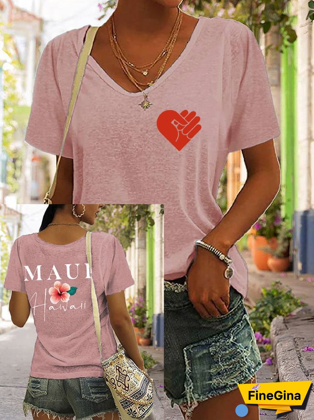 Women's Lahaina Strong Support Hawaii MAUI V-Neck Tee