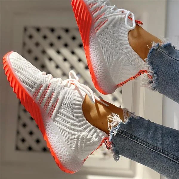 Colorblock Knitted Breathable Lace-Up Sneakers