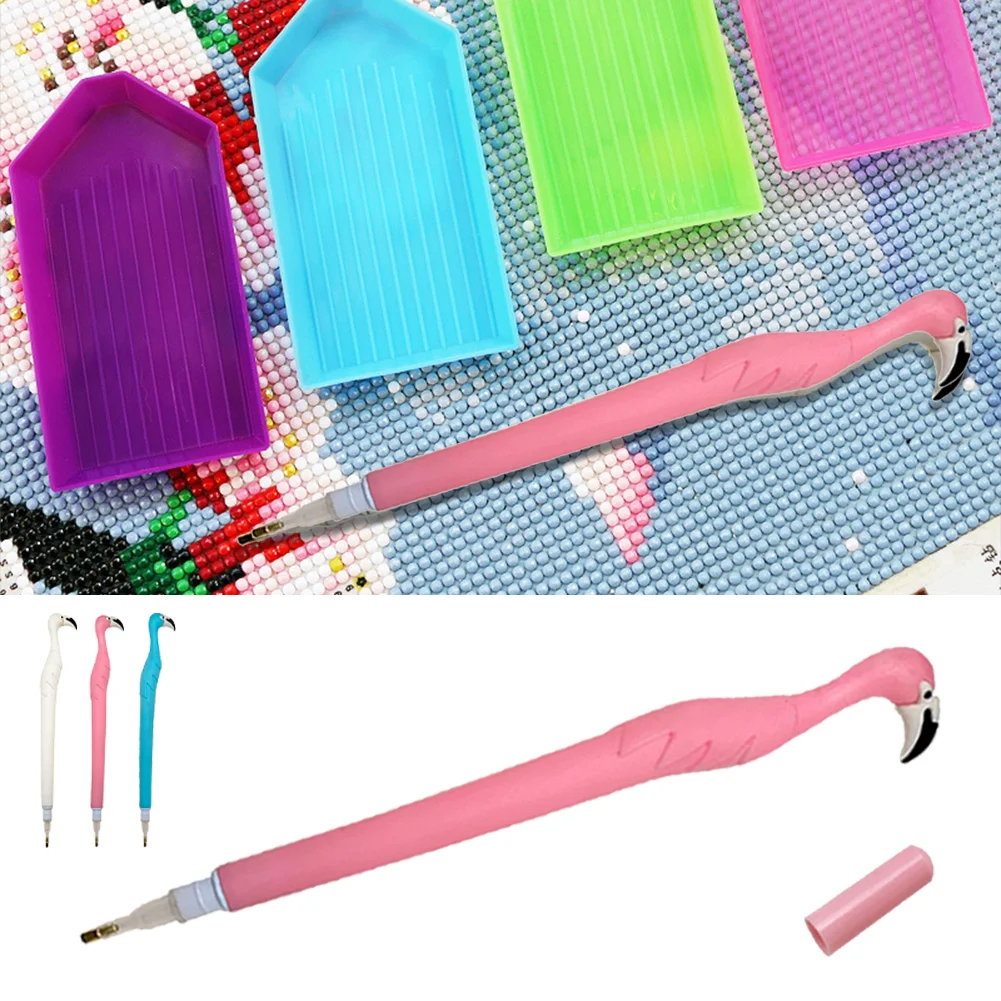 Cute Flamingo Diamond Painting Pen Kit with Clay Tips Tray for Diamond Painting