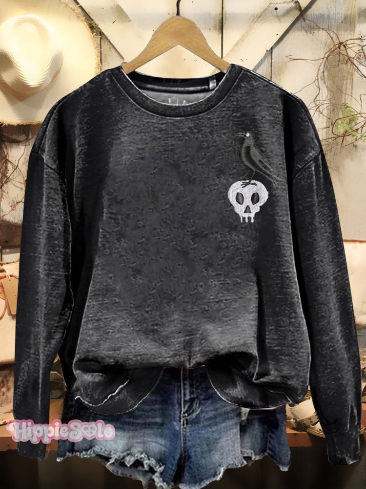 Skull And Crow Art Print Casual Sweatshirt Multicolor / S