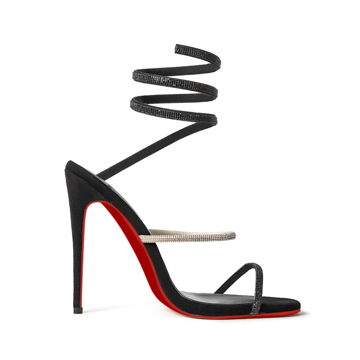 120mm Women's Spiral Strappy Red Bottom Sandals Rhinestone Heels Pull-on Sexy Stilettos-vocosishoes