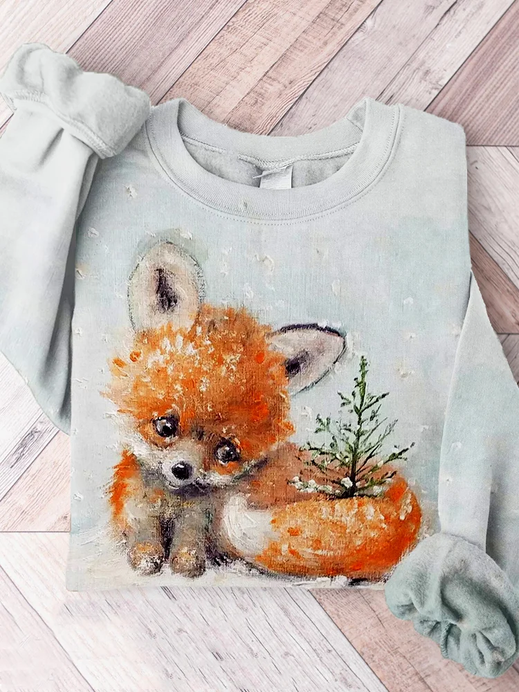 Comstylish Cute Fox and Little Tree Art Casual Cozy Sweatshirt