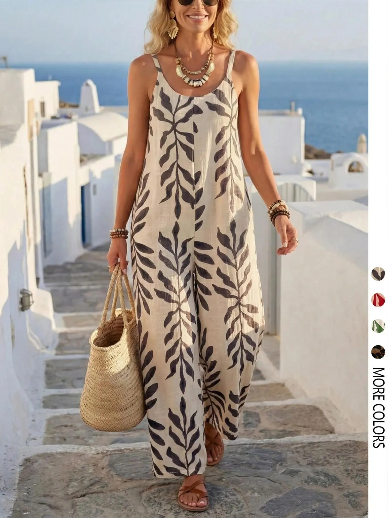 Women's Casual Chic Bohemian Printed Loose One-Piece Jumpsuit, Summer Fashion Sleeveless Jumpsuit, Comfortable and Stylish Boho Overall Women's Casual Chic Bohemian Printed Loose One-Piece Jumpsuit, Summer Fashion Sleeveless Jumpsuit, Comfortable and Stylish Boho Overall