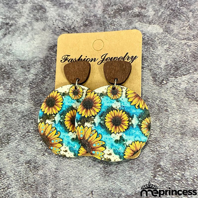 Women Fashion Retro Bohemian Flower Stitching Wooden Earrings
