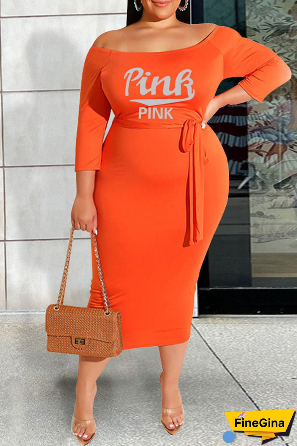 Blue Casual Print Bandage Patchwork Off the Shoulder One Step Skirt Plus Size Dresses